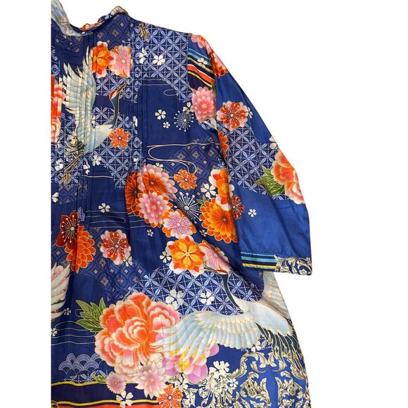 JOHNNY WAS Blue Pajaro Coddi 100% Silk Blue Floral Tunic Boho Top Women's LARGE - Picture 14 of 14